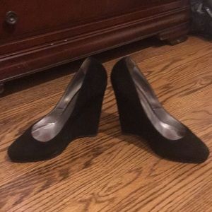 Casadei black suede wedges size 8. Worn